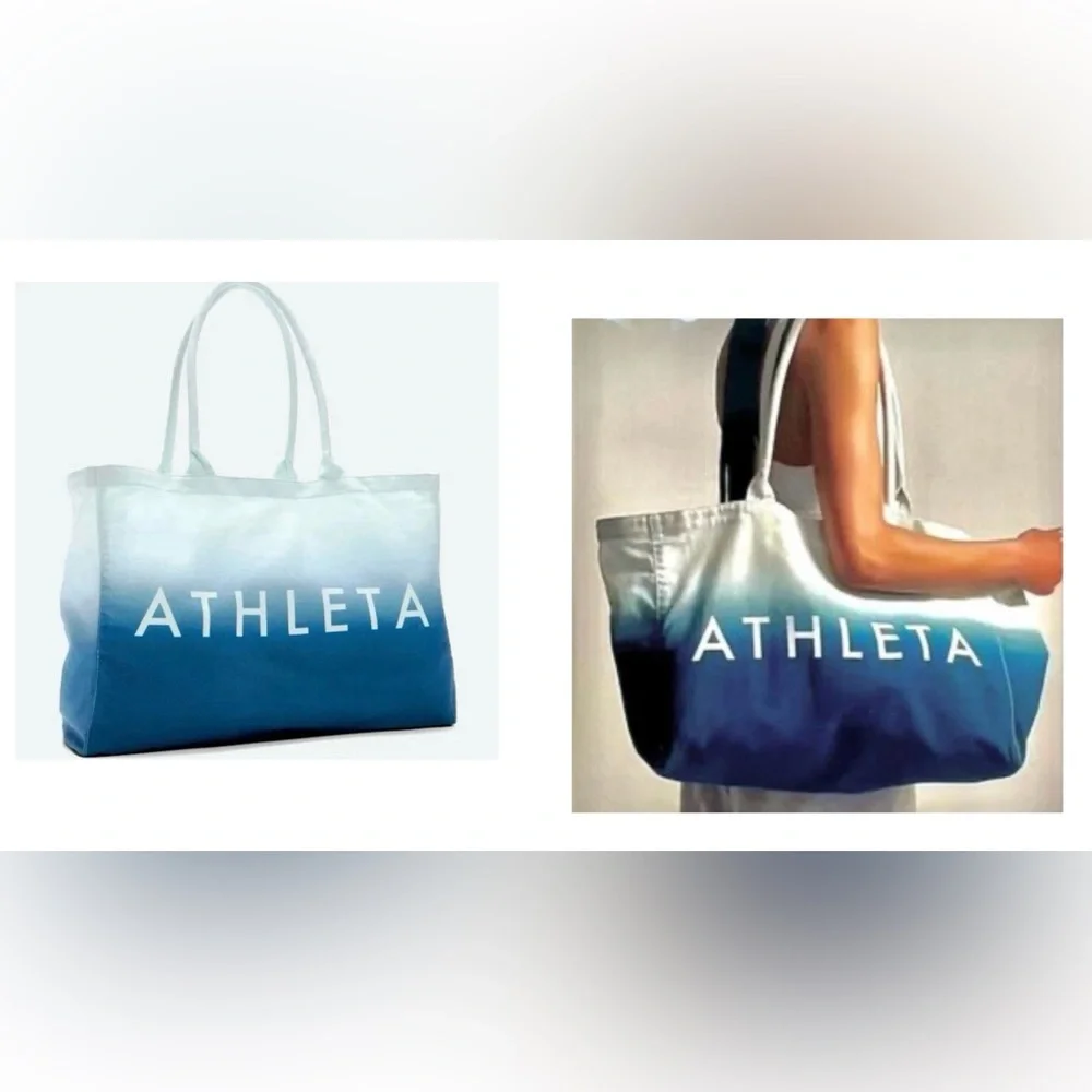 Athleta Ombre Blue Canvas Tote Bag Lightweight Beach Gym Shopping Playground